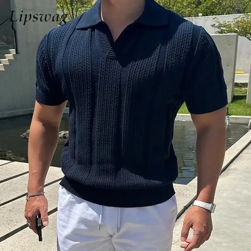 Save Big on Bulk Slim Fit Knit Polo Mens Knitted Shirt: Stylish Mesh Knit  Polo, Slim Fit Short Sleeve Breathable Summer Tee Best Deals on DHgate