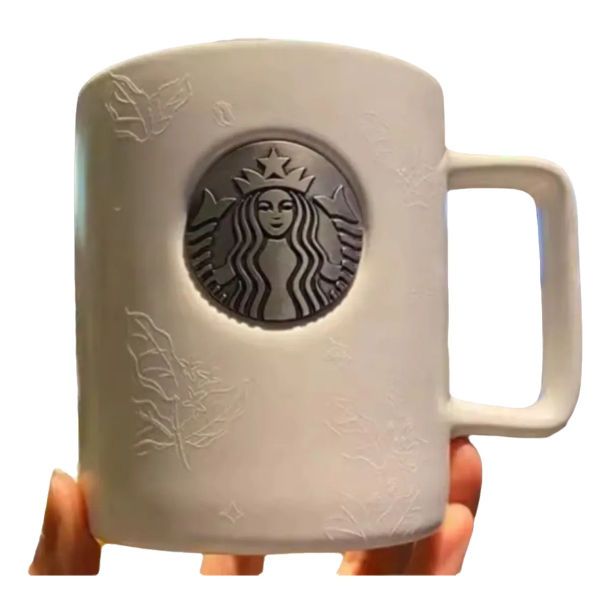 Starbucks 16oz Ceramic Coffee Mug with Leaf Texture, Metal Emblem, Lid, and  Tray from Dhgate Mugs - price 12.24