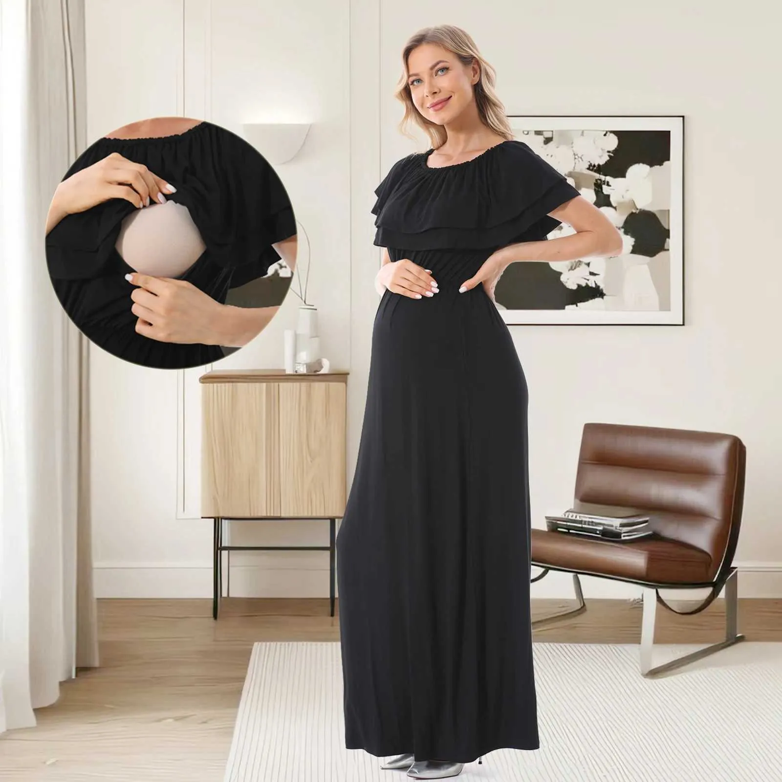 knee length dresses for ladies Bump & Milk Willow Maxi Nursing Dress Red – For The Creators main image 0