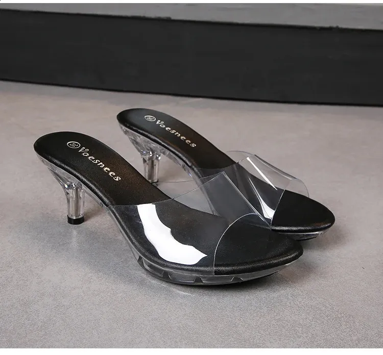 Women's Clear Patent Leather Mule Sandals Low Heel Pointed Slides_voghion.com