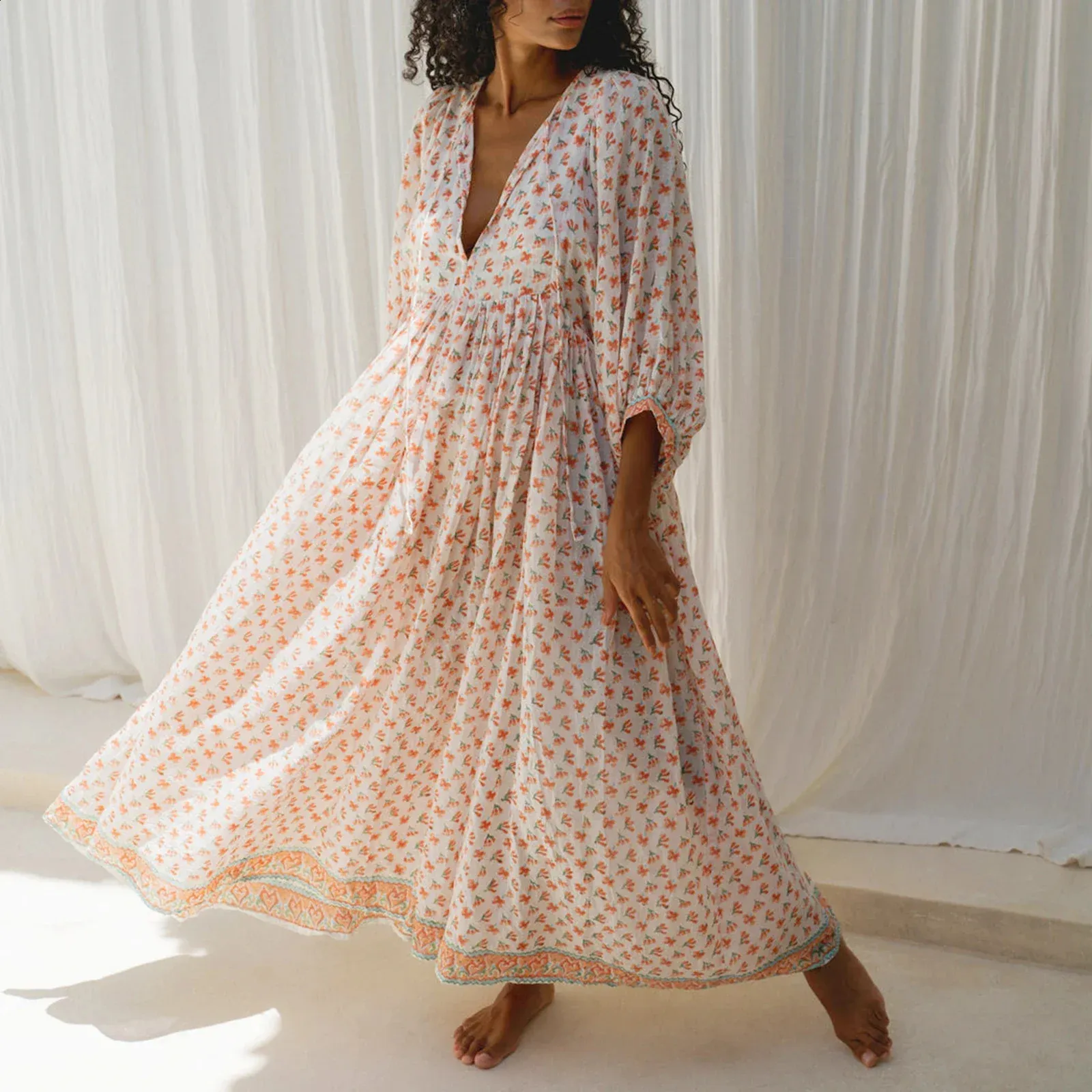 Floral Y2K Maxi Dress, Boho Style, 3/4 Sleeve | DHgate