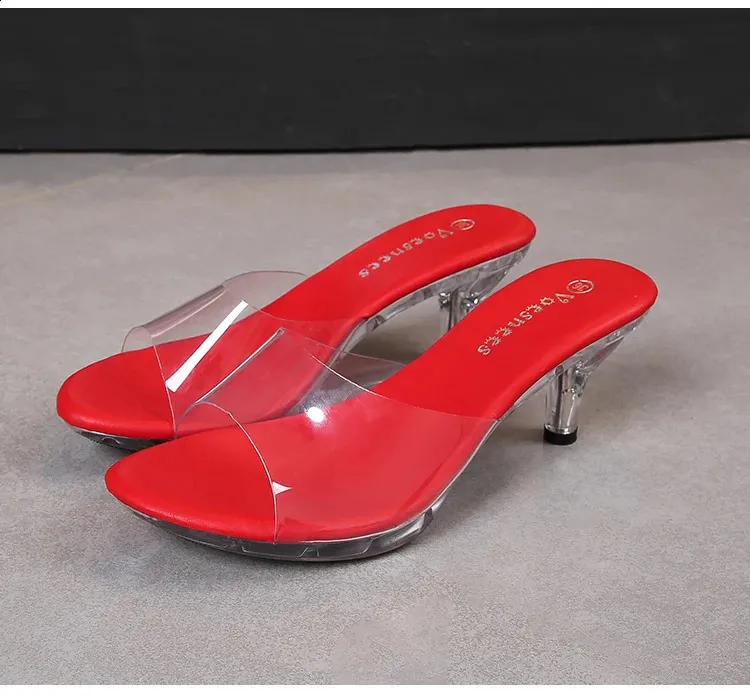 Women's Clear Patent Leather Mule Sandals Low Heel Pointed Slides_voghion.com