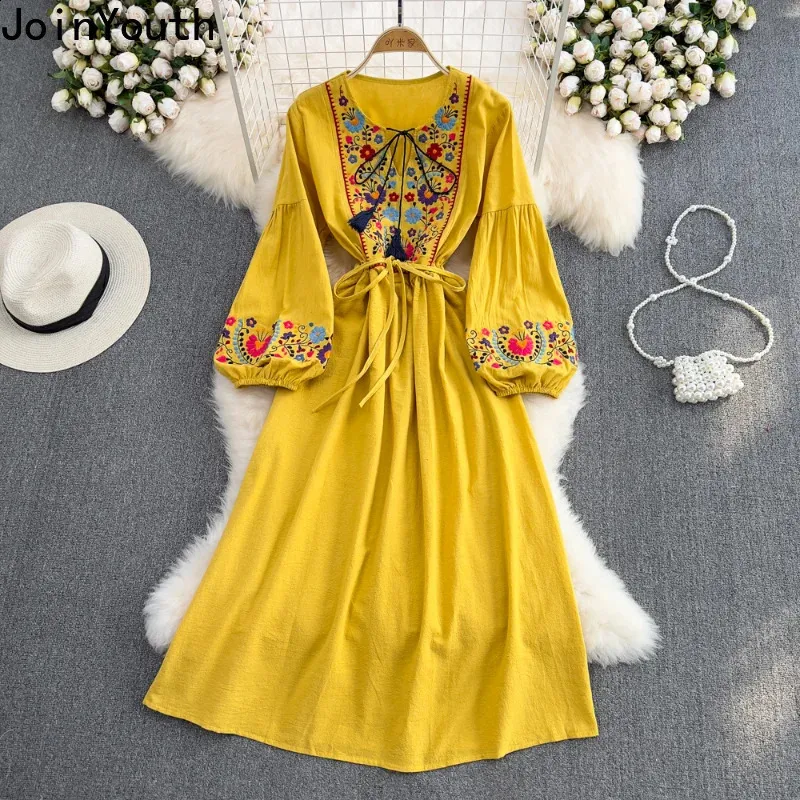 Bohemian Embroidered Fringe brown maxi dress for Women - Style 250114