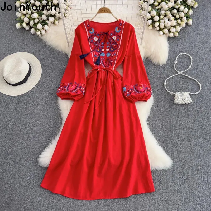 Bohemian Embroidered Fringe brown maxi dress for Women - Style 250114