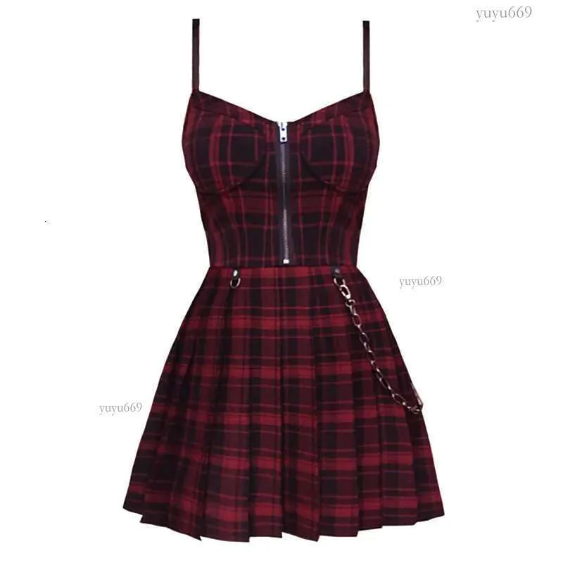 Casual Dresses Gothic Girls Plaid Pleated Punk Dress Preppy Style