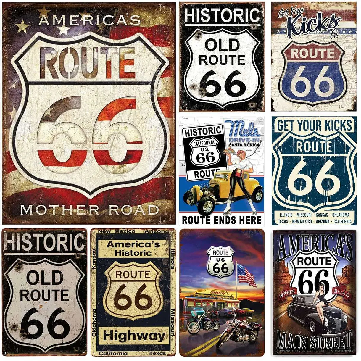 Historic Route 66 Metal Tin Signs Vintage Highway... From Muyixin ...
