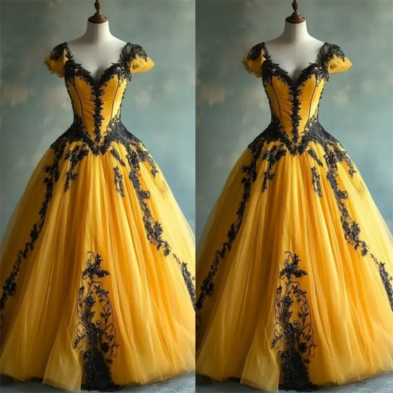 Gothic Prom Dresses: Yellow & Black A Line Tulle... From Cohodress, $133.5  | DHgate.Com