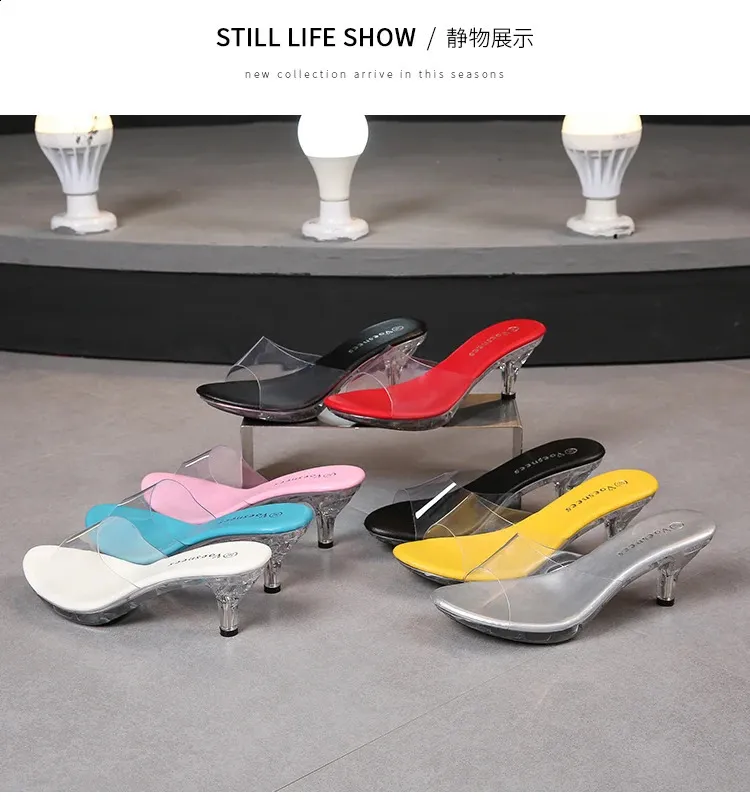 Women's Clear Patent Leather Mule Sandals Low Heel Pointed Slides_voghion.com