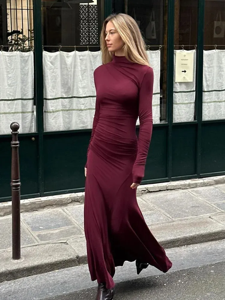 burgundy turtleneck dress Oversized Sweater with Tulle Ruffle Hem | Womens Long Sleeve Knit Mini Jumper Dress for Fall Winter 40% viscose Elegant burgundy long-sleeved dress with