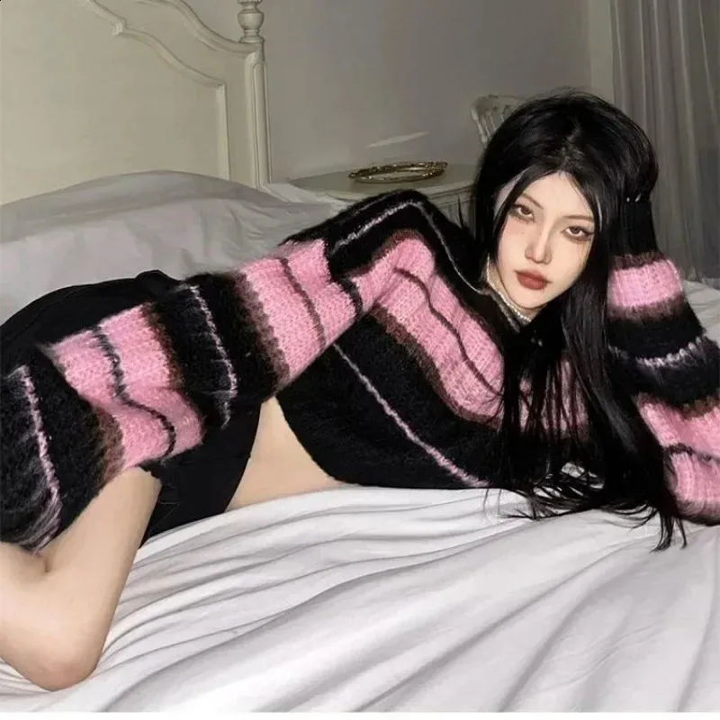 Korean Style Pink Cropped Oversized Cropped Sweater For Women