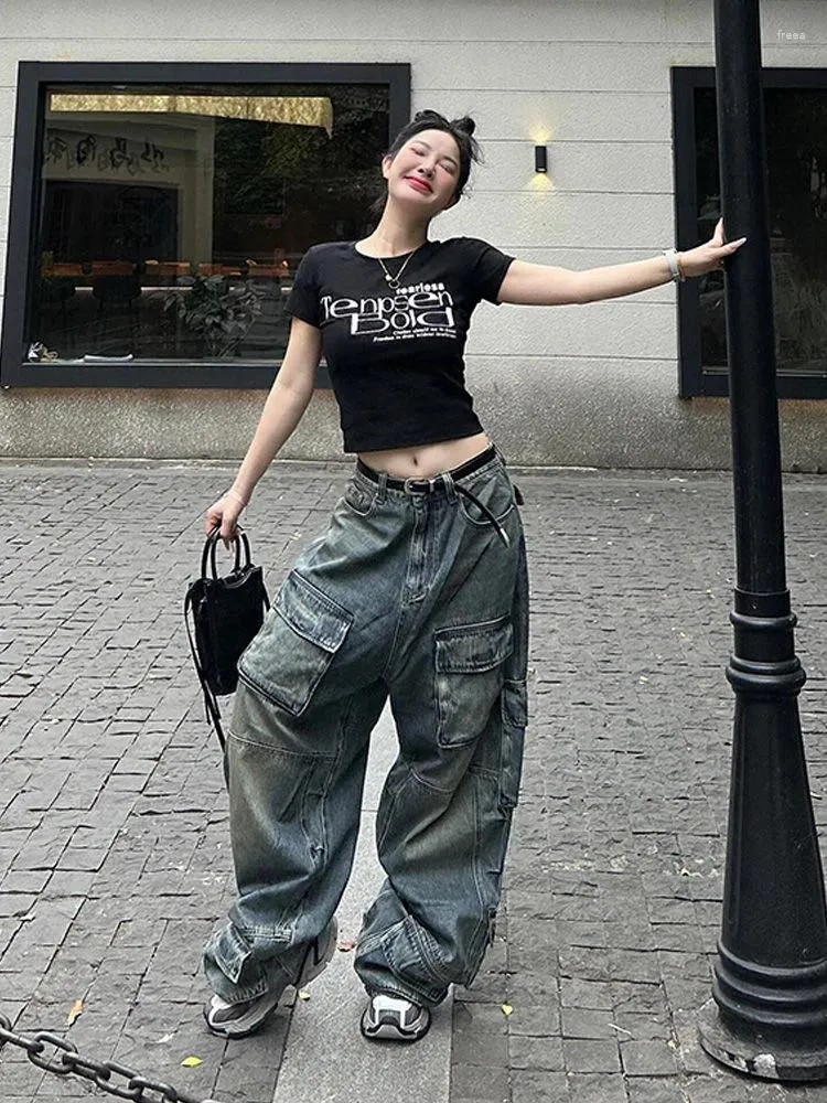 High Waist Wide Leg Jeans Women's Baggy Pants Multiple Pockets, Casual  Streetwear