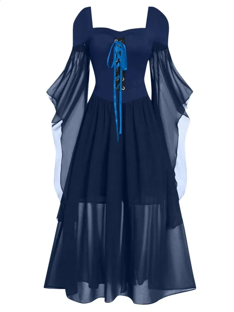 Gothic Off-Shoulder Lace-Up Maxi Dress for Women - Halloween Witch with Bandage Sheer - Black Long Corset Party Dress (Style 250110)