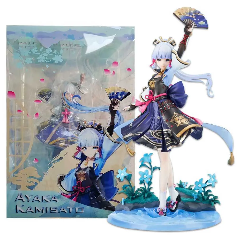25CM Anime Game Genshin Impact Kamisato Ayaka Figure Egret Shuanghua  Standing Scene Model Toy Gift Collection Action Figure