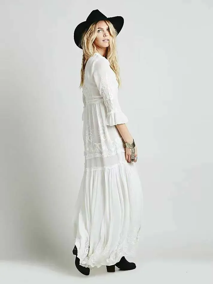 boho embroidered white dress Floral Embroidered Crochet Dress main image 1