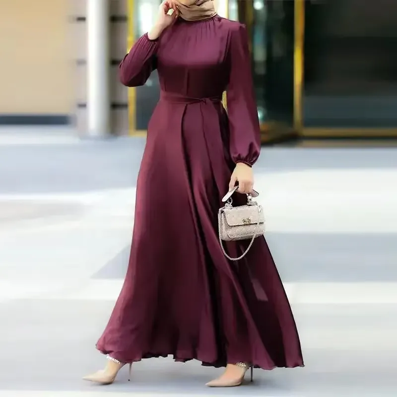 Elegant Arabian Maxi Black abaya with belt for Women - Loose Fit, Solid Color, Perfect for Dubai and Turkey Islamic Temperament Elegant Arabian Maxi Black abaya with belt for Women - Loose Fit, Solid Color, Perfect for Dubai and Turkey Islamic Temperament
