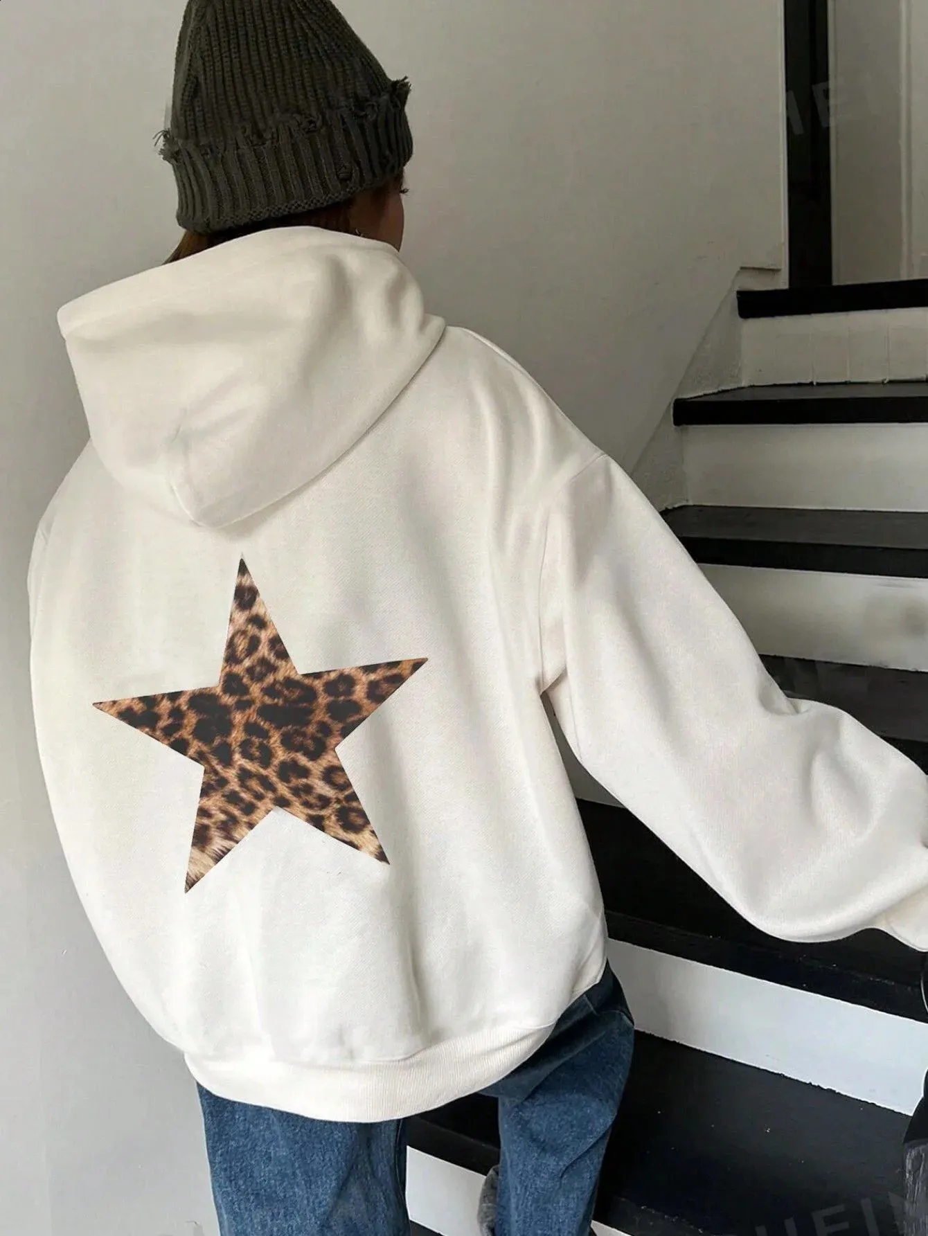 Trendy Leopard Print Star Hoodie Women's Long Sleeve Fashion Sweatshirt  Shop Now!