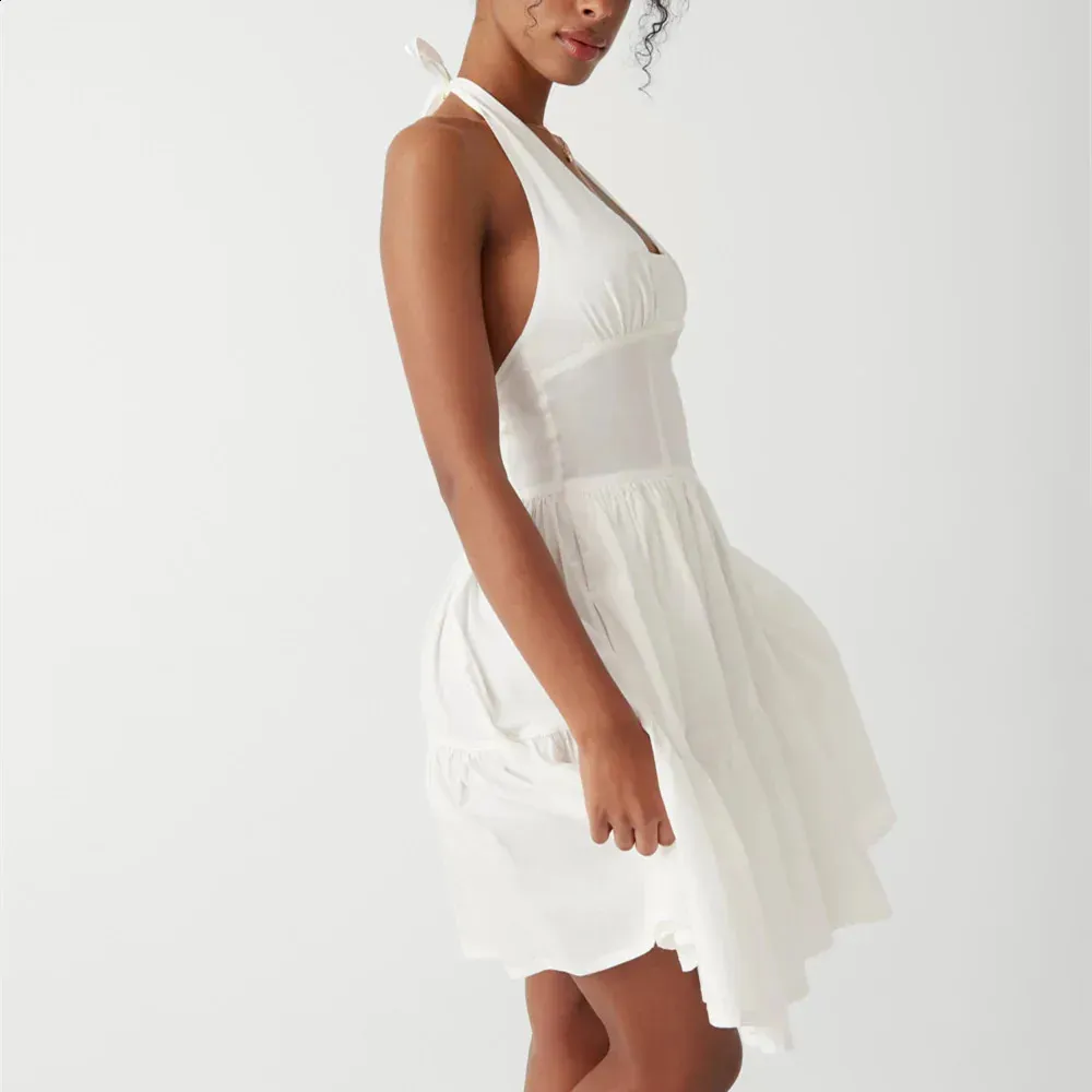 Hirigin Vintage Striped Halter valentine's day dress for Women - Sleeveless, Backless, A-Line with Tiered Ruffle - Perfect for Party and Club - Style