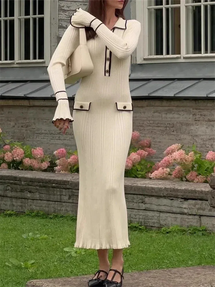 Long Ruffled Floor-Length Chiffon Sweater Dress with Buttons and Turn-down Collar for Women from Dhgate Urban Sexy Dresses