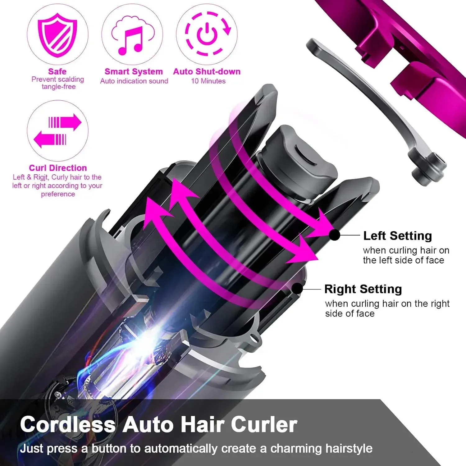 Automatic Wireless Hair Curler Cordless Rotating USB 