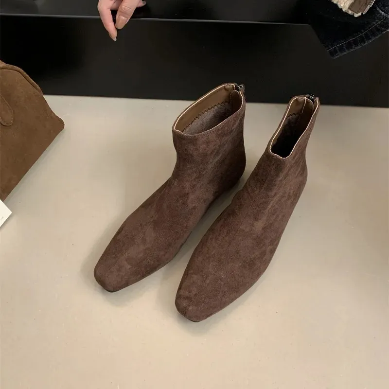Bottines à talon carré de haute qualité, fermeture éclair arrière, pour femme, élégantes et confortables, parfaites pour le bureau et le travail (Zapatos 250122)_voghion.com