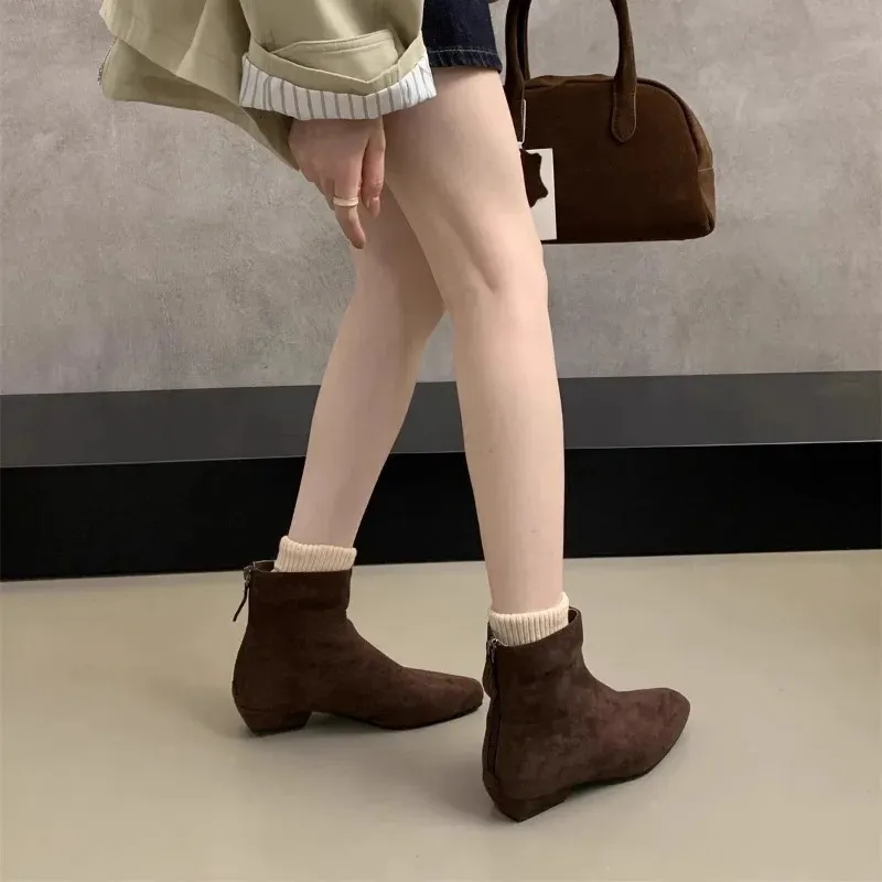 Bottines à talon carré de haute qualité, fermeture éclair arrière, pour femme, élégantes et confortables, parfaites pour le bureau et le travail (Zapatos 250122)_voghion.com