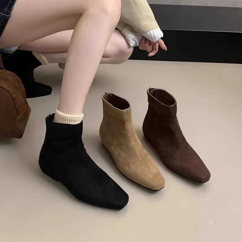 Bottines à talon carré pour femme avec fermeture éclair au dos_voghion.com