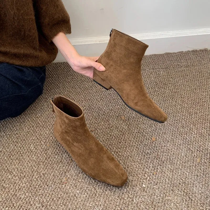 Bottines à talon carré pour femme avec fermeture éclair au dos_voghion.com