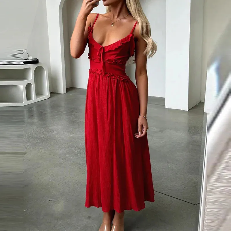 Save Big on Bulk V Neck Holiday Dresses V Neck Ruffle Suspender Dress Sleeveless Hollow Out Pleated Beach Dress For Women Solid Color Holiday Outfit | ... Save Big on Bulk V Neck Holiday Dresses V Neck Ruffle Suspender Dress Sleeveless Hollow Out Pleated Beach Dress For Women Solid Color Holiday Outfit | ...
