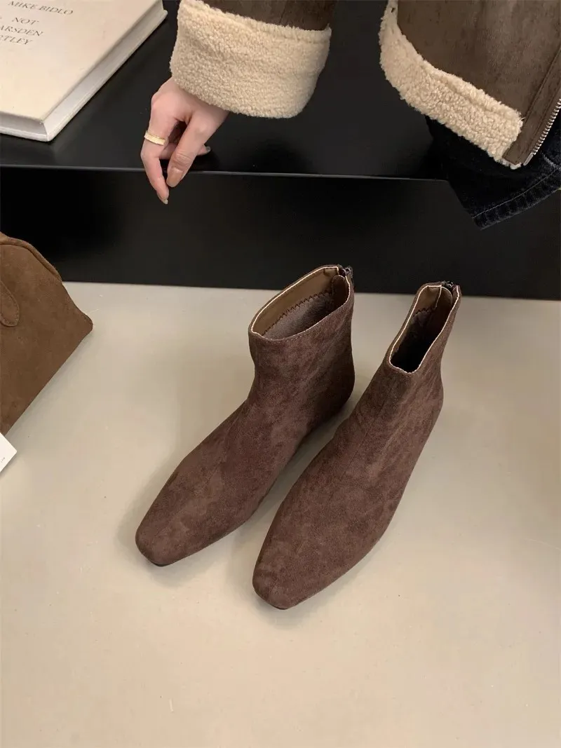 Bottines à talon carré pour femme avec fermeture éclair au dos_voghion.com