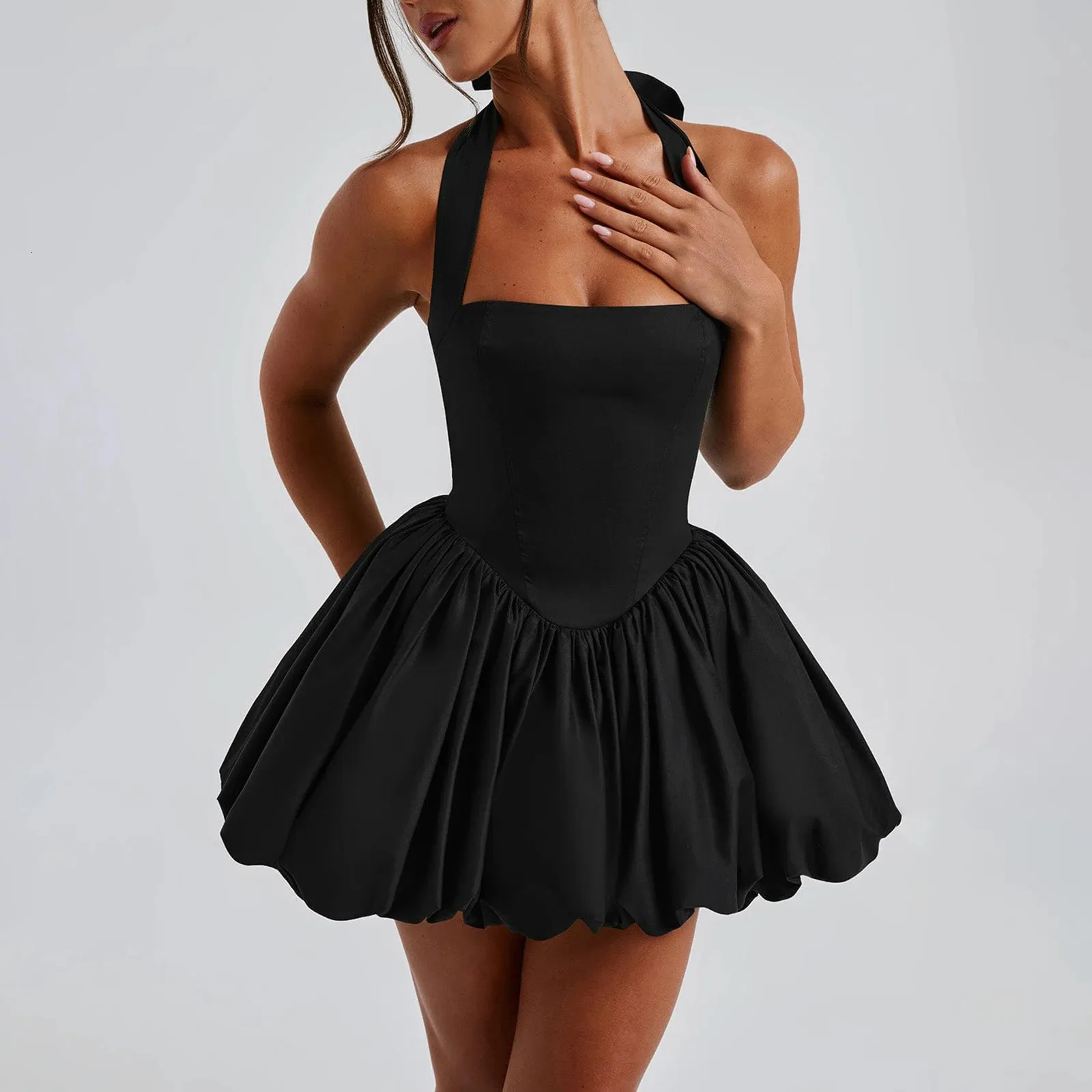 navy blue dress for baby girl backless bubble sleeve dress tie women's clothing temu main image 0