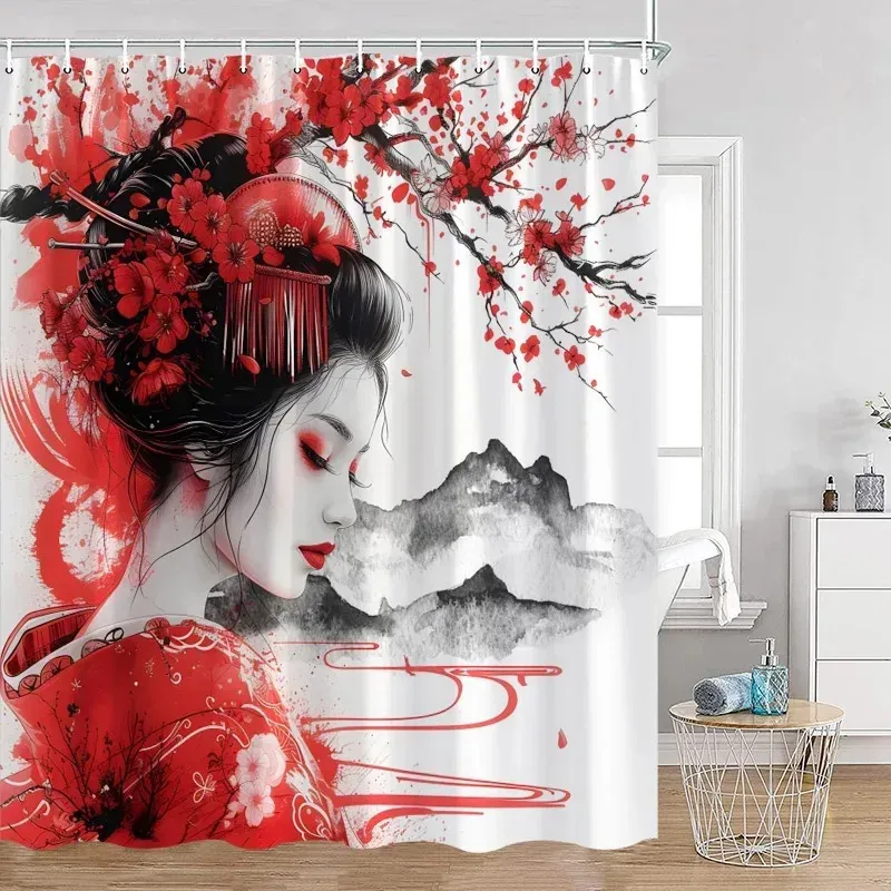 SPRING HOME Red Floral Fabric Shower Curtain - Multi-Color Polyester