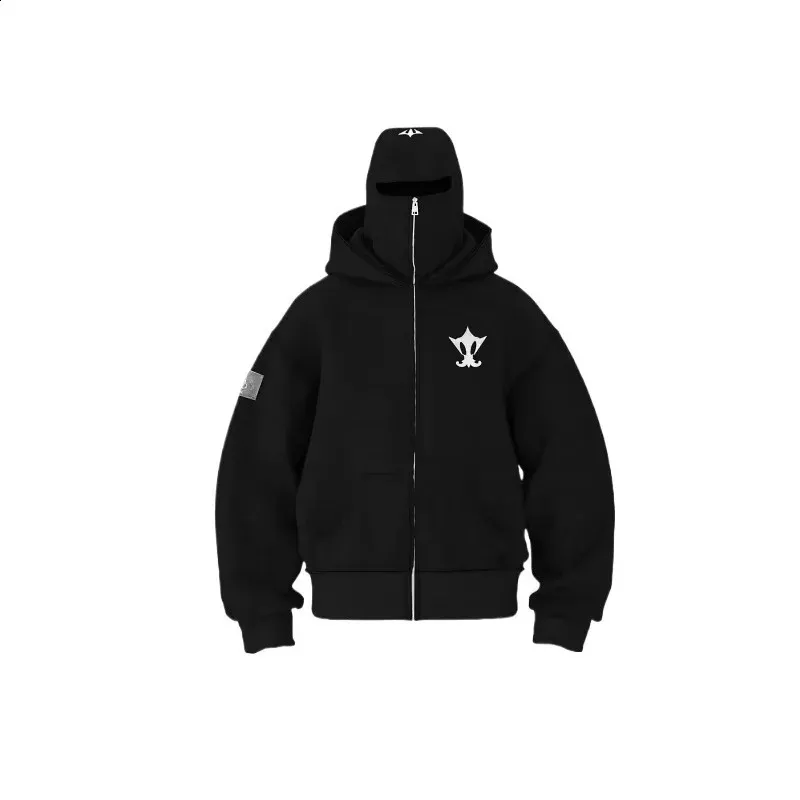 Unisex Acetate Sport Zip Up Hoodie Double Layer Embroidered