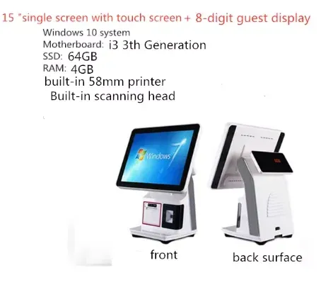 wholesale 15.1 Inch Touch Screen Window10 Cashier Terminal All In One POS System Machine Cash Register For Restaurant With Printer Scanne
