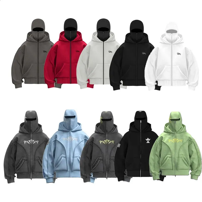 Unisex Acetate Sport Zip Up Hoodie Double Layer Embroidered