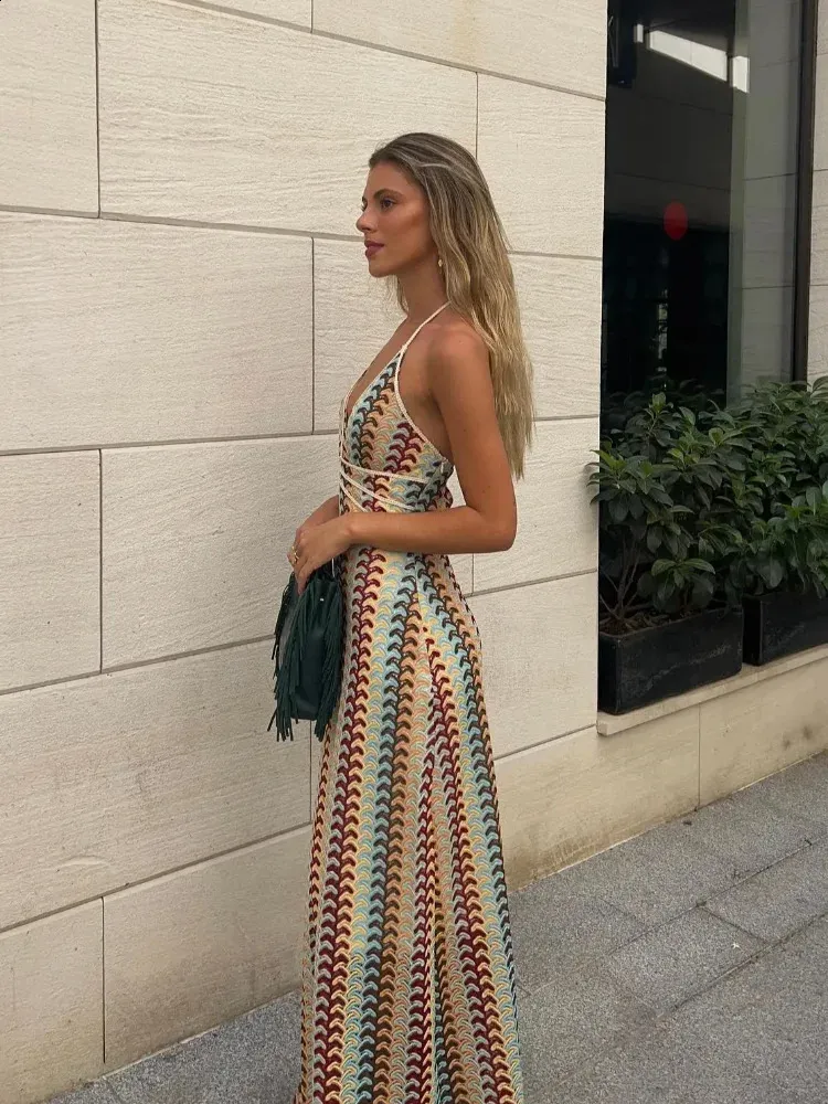 Sexy Contrast Striped Knit Halter Dress Women Fashion... From 25,55  |  DHgate