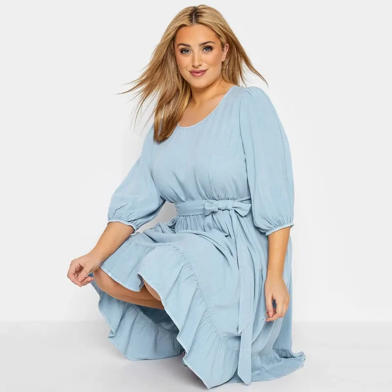 sachin and babi light blue dress Plus Size Puff Sleeve Tie Waist Midi Tiered Chiffon Dress Floor-Length  Short Sleeve from Dhgate Basic & Casual Dresses