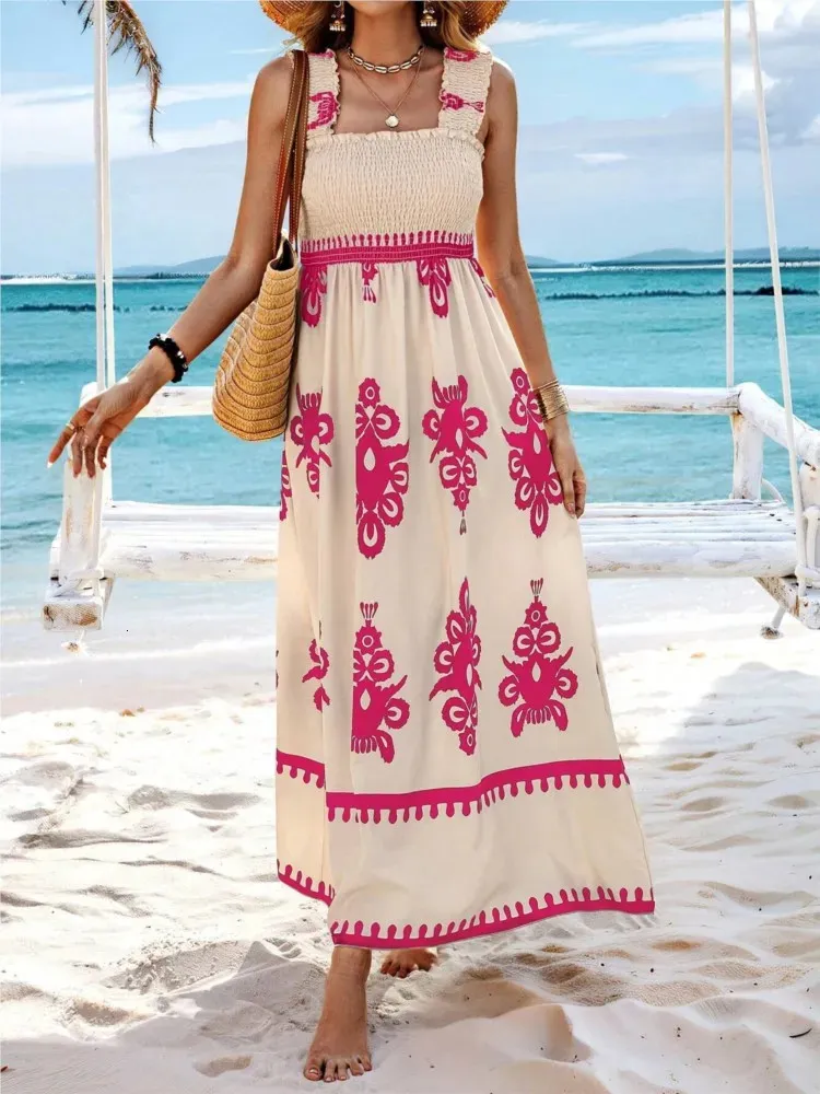 beach holiday dresses Chiffon Dress Pink Elegant Ladies Flroal Print Split Beach Holiday Long Maxi Dresses For Women Summer Clothes New Arrival 2021 Pink / XL
