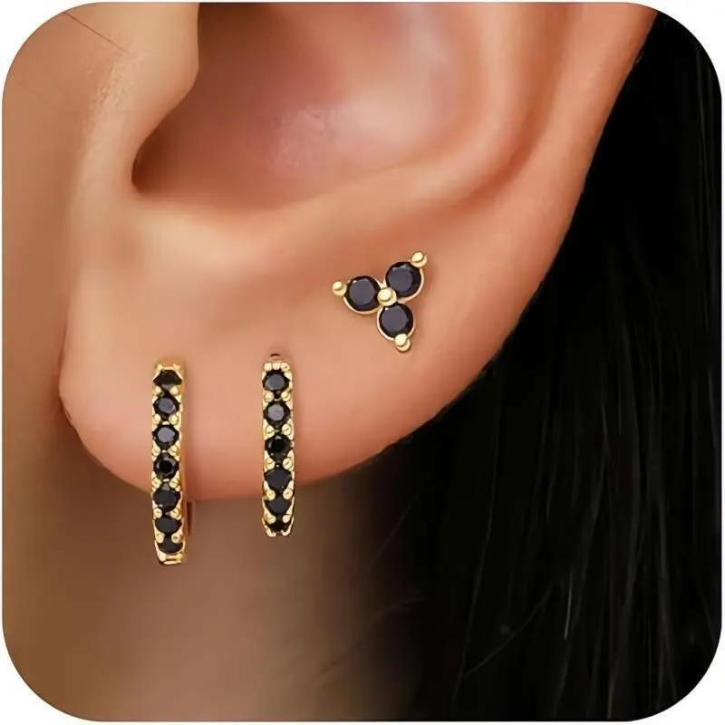 Three Piece Earring Set Copper Gold Plated Stud Versatile Earrings_voghion.com