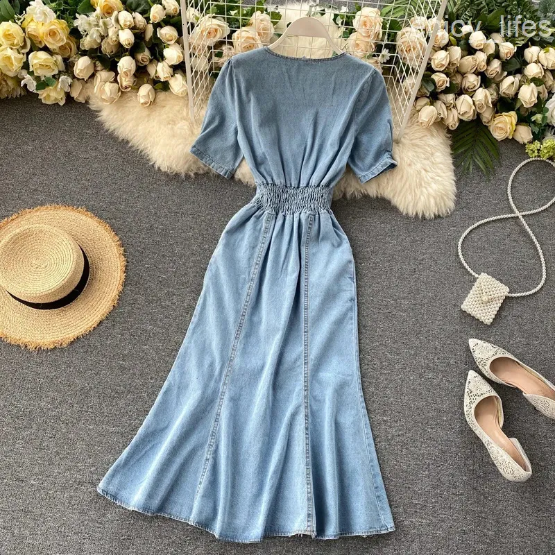 denim dresses for summer Women Ruffle Cap Sleeve Denim Dress Summer Button Down Mini Dresses Fitted Lapel Casual Sundress 2025 Womens Blue at Amazon Women's Clothing store