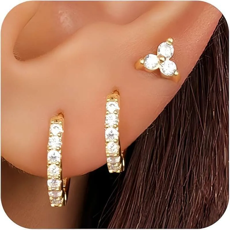 Three Piece Earring Set Copper Gold Plated Stud Versatile Earrings_voghion.com