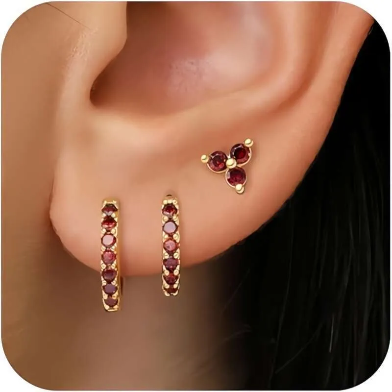 Three Piece Earring Set Copper Gold Plated Stud Versatile Earrings_voghion.com