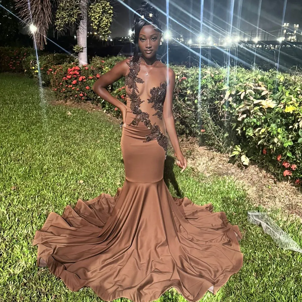 brown dress 2025 2026 Brown V-Neck A-Line Wedding Party Dress