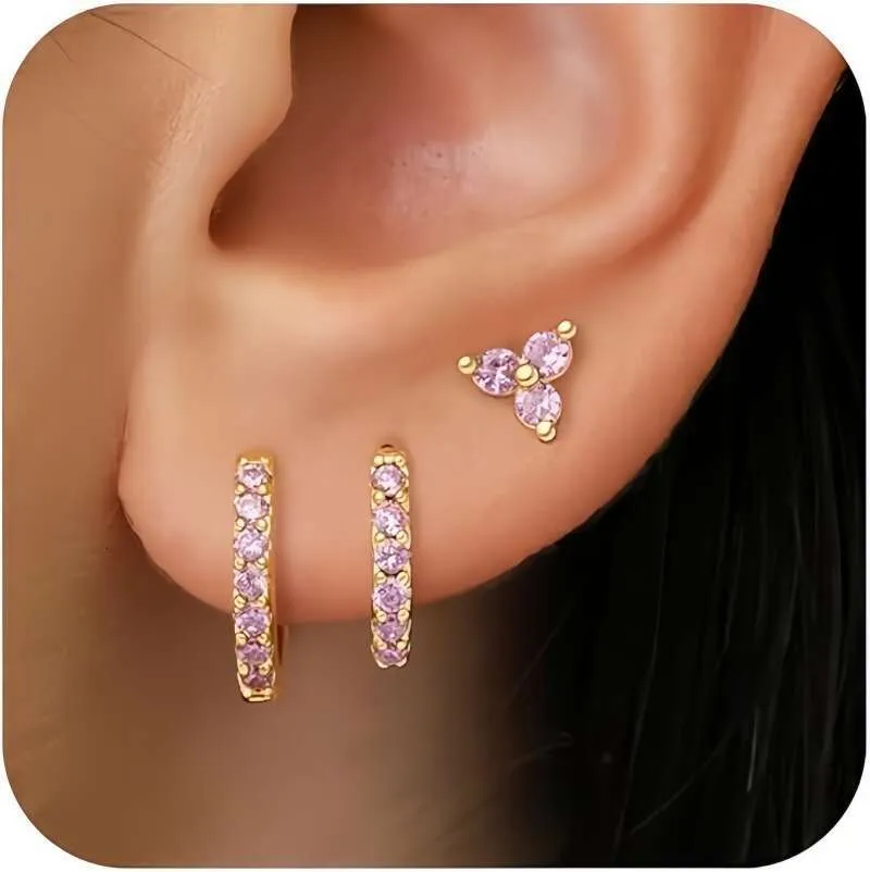 Three Piece Earring Set Copper Gold Plated Stud Versatile Earrings_voghion.com