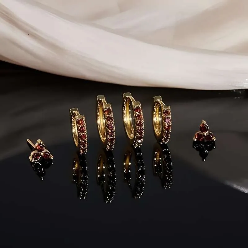 Three Piece Earring Set Copper Gold Plated Stud Versatile Earrings_voghion.com
