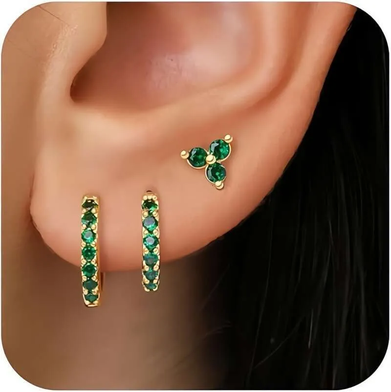 Three Piece Earring Set Copper Gold Plated Stud Versatile Earrings_voghion.com