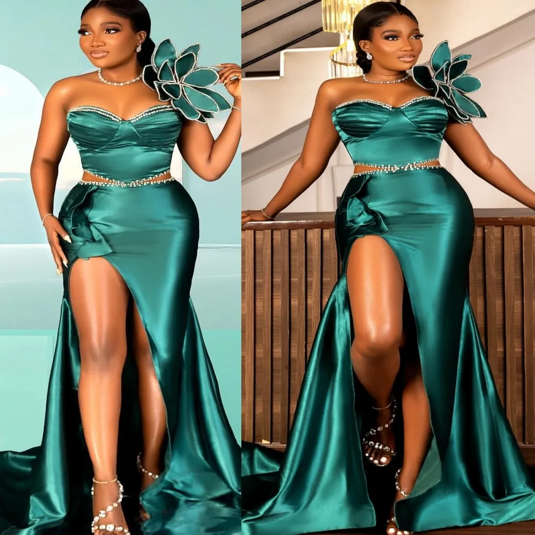 Hunter Green Satin Mermaid Prom Dress Plus Size Lace-Up Back Sweep Train  Evening Gown from Dhgate Prom Dresses - price 148.75