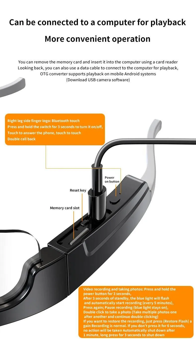 Mini Camera,4K Video Sunglasses Smart Glasses, Sports Camera, Bluetooth Speaker For Music And Call Intelligent Glasses_voghion.com