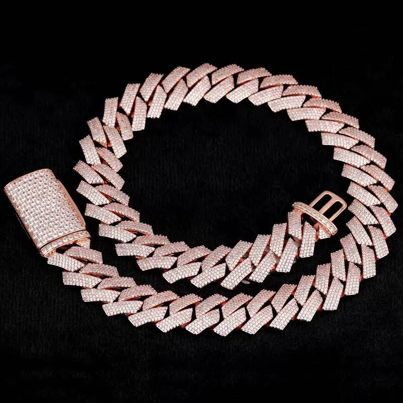 18mm Silver 925 Men's Hip Hop Pink Diamond Necklace Set With Rose Gold ...