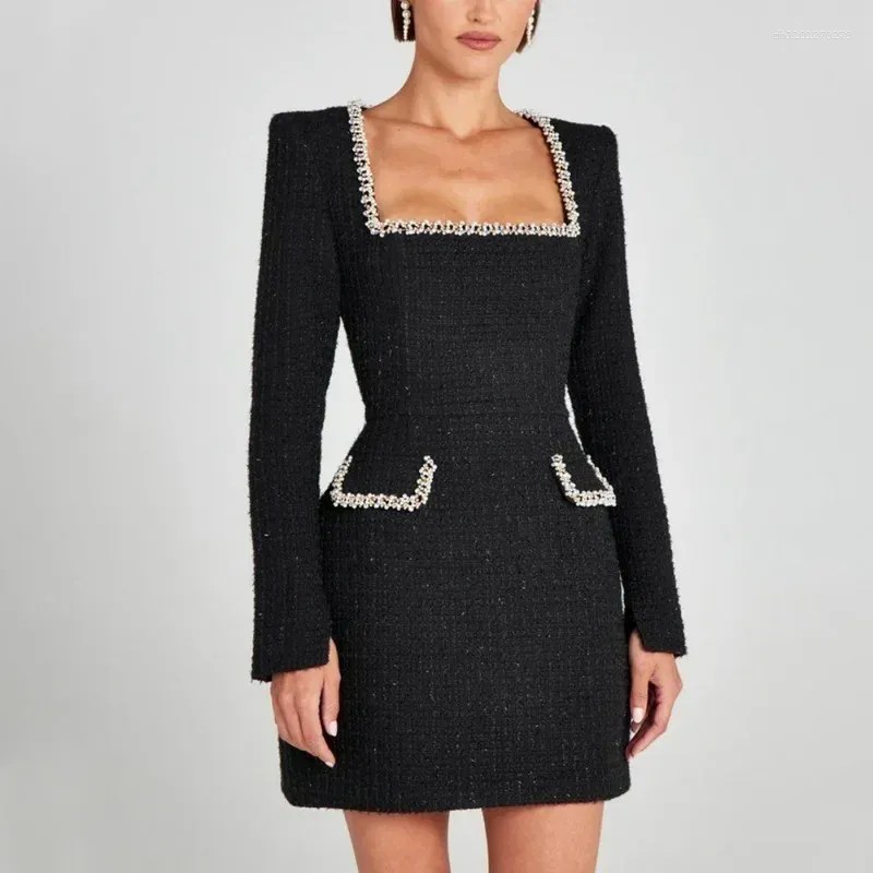 dress luxury long sleeve tweed A-Line Long Sleeve Tweed Maxi Dress White / M