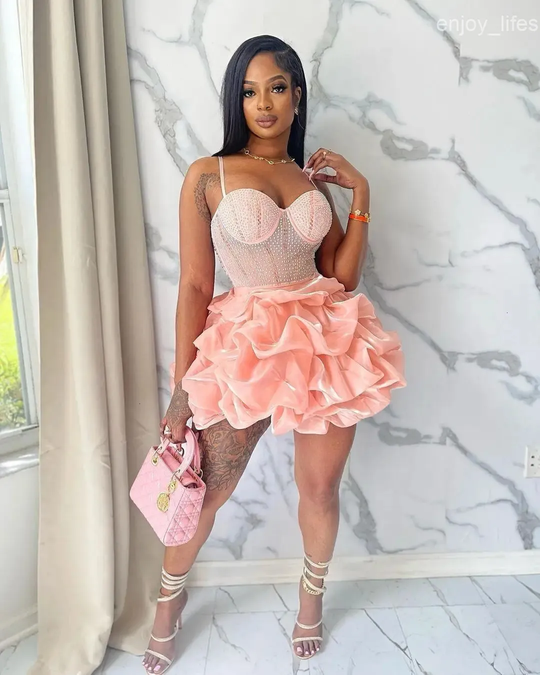 Sexy Sleeveless Mesh Rhinestone Bodycon Mini pink homecoming dress for Women - Perfect for Nightclubs, Parties, Birthdays, and Balls